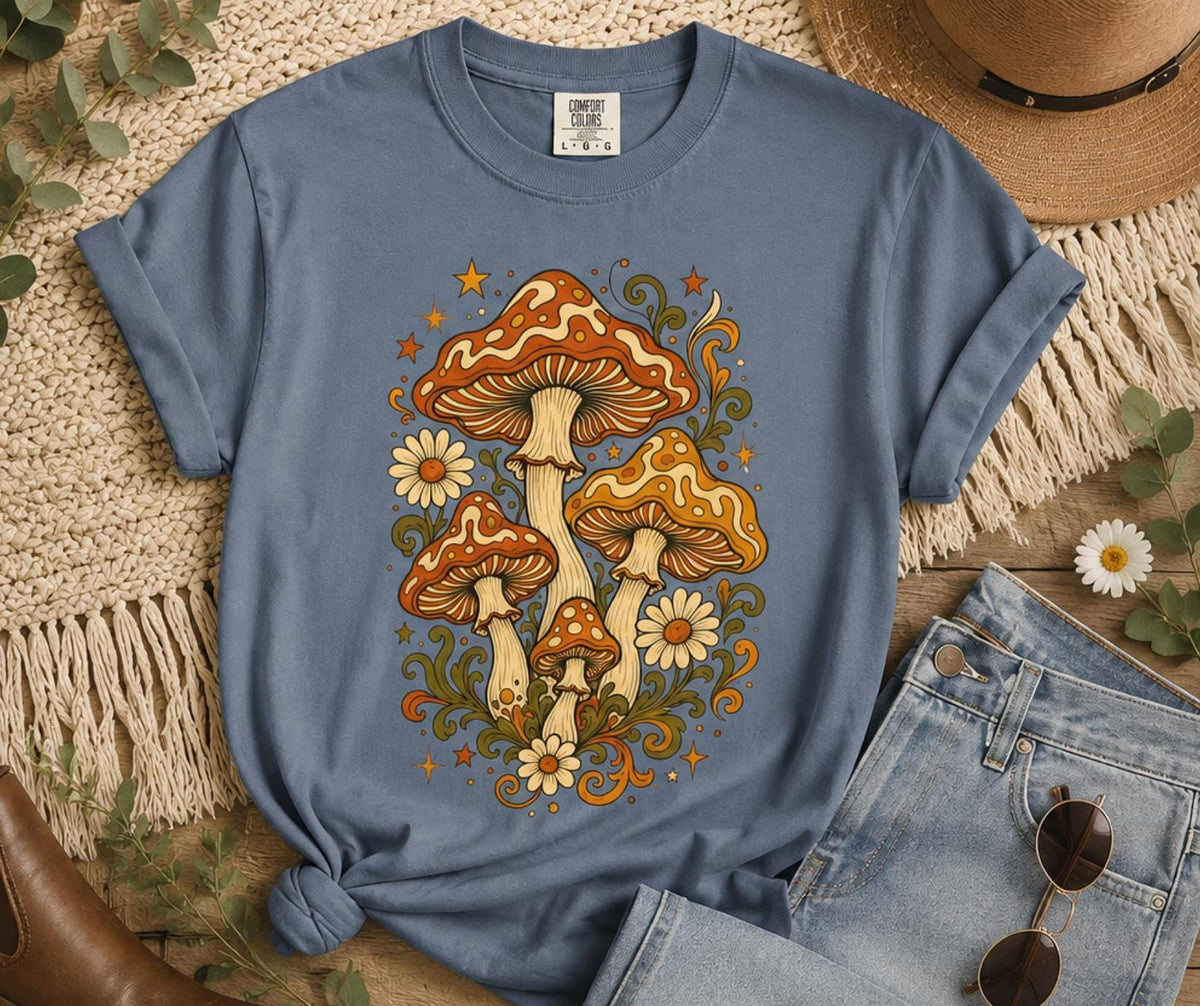 Cottagecore Mushroom Shirt, Celestial Wildflower Tee, Woodland Nature Gift