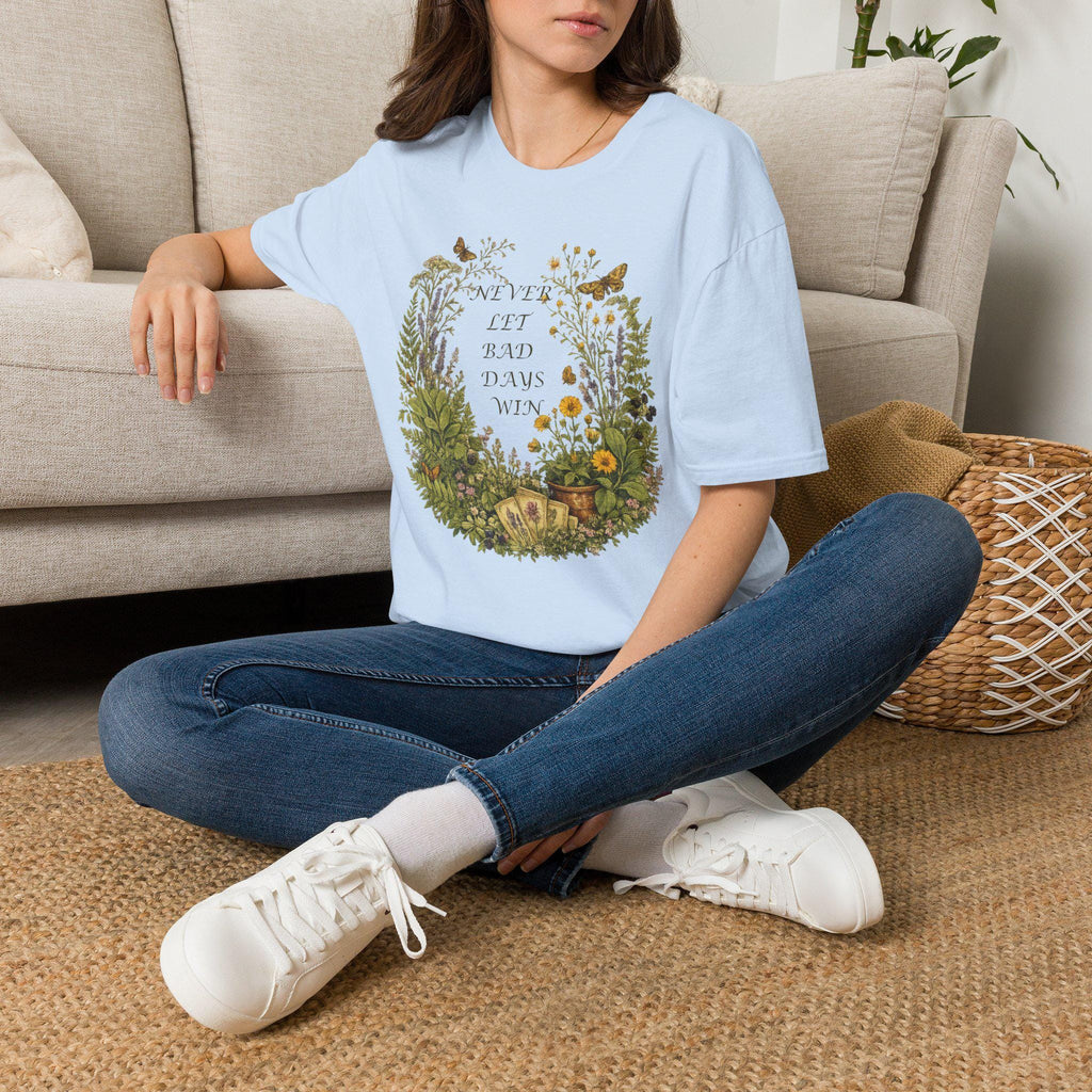 Floral Wreath T-Shirt, Inspirational Quote Tee, Never Let Bad Days Win, Nature Lover Gift