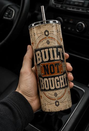 Built Not Bought Mechanic Tumbler, Vintage Garage Stainless Steel Cup