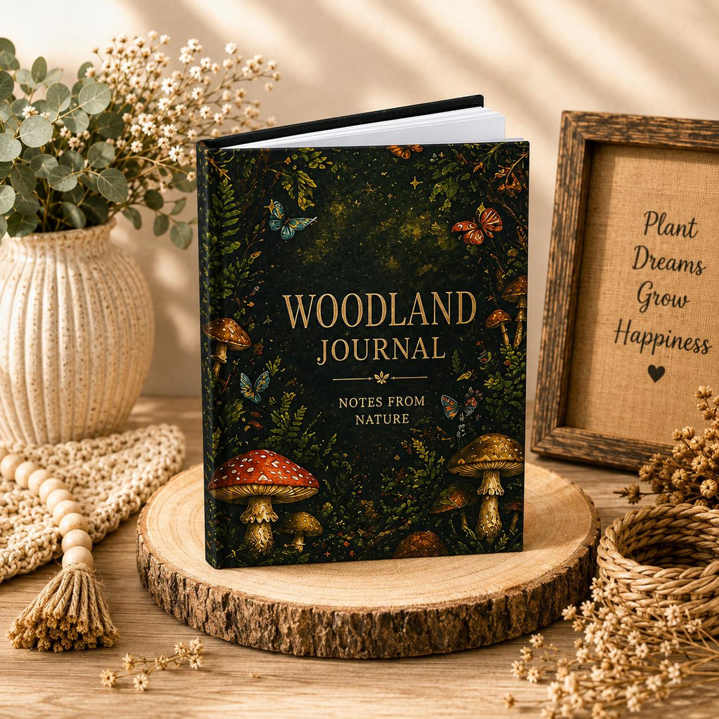 Woodland Journal Hardcover Journal | Notes From Nature, Mushroom Forest Design,Plant lover Gift