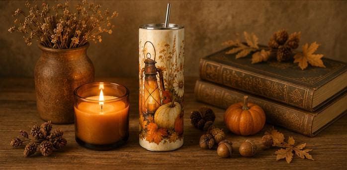 Fall Pumpkin Skinny Tumbler, Autumn 20oz with Straw, Fall Travel Cup Gift