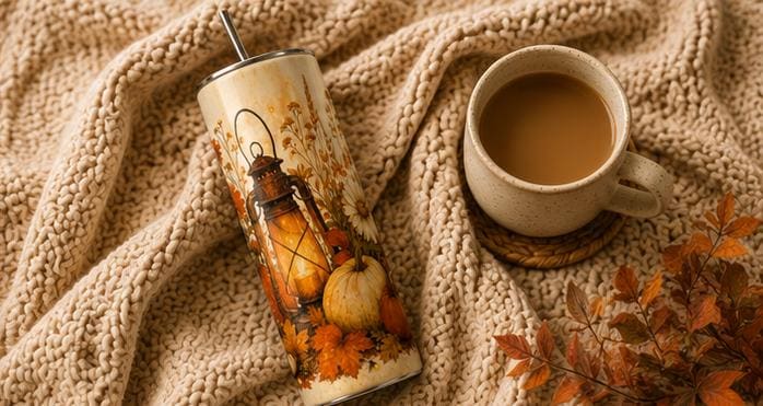 Fall Pumpkin Skinny Tumbler, Autumn 20oz with Straw, Fall Travel Cup Gift