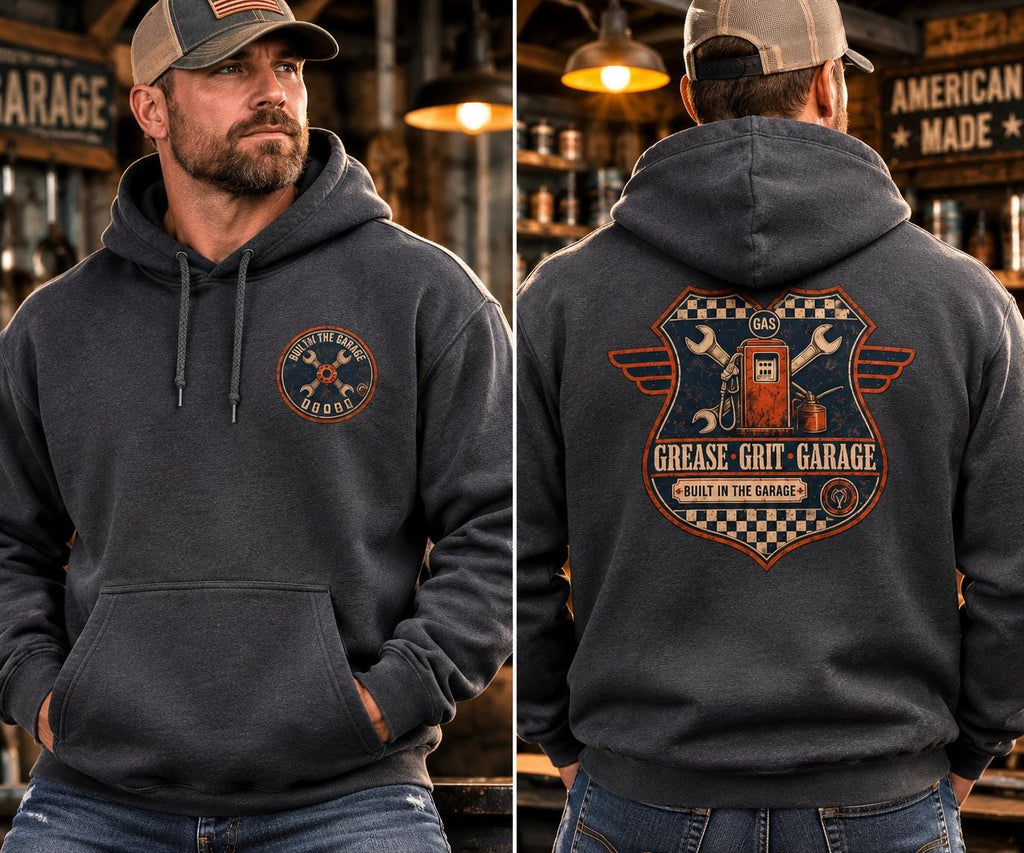 Mechanic Hoodie, Grease Grit Garage Pullover Sweatshirt, Gift for Him