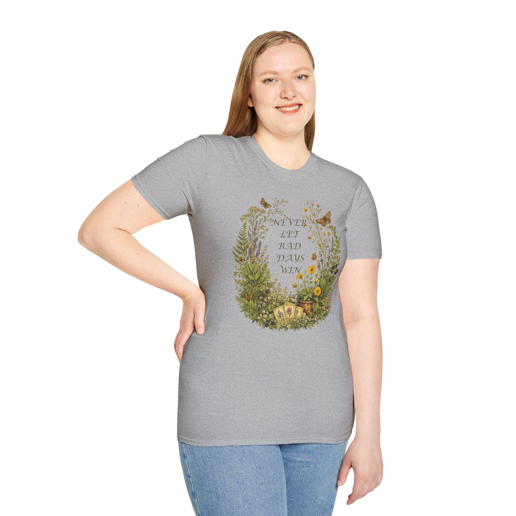 Floral Wreath T-Shirt, Inspirational Quote Tee, Never Let Bad Days Win, Nature Lover Gift
