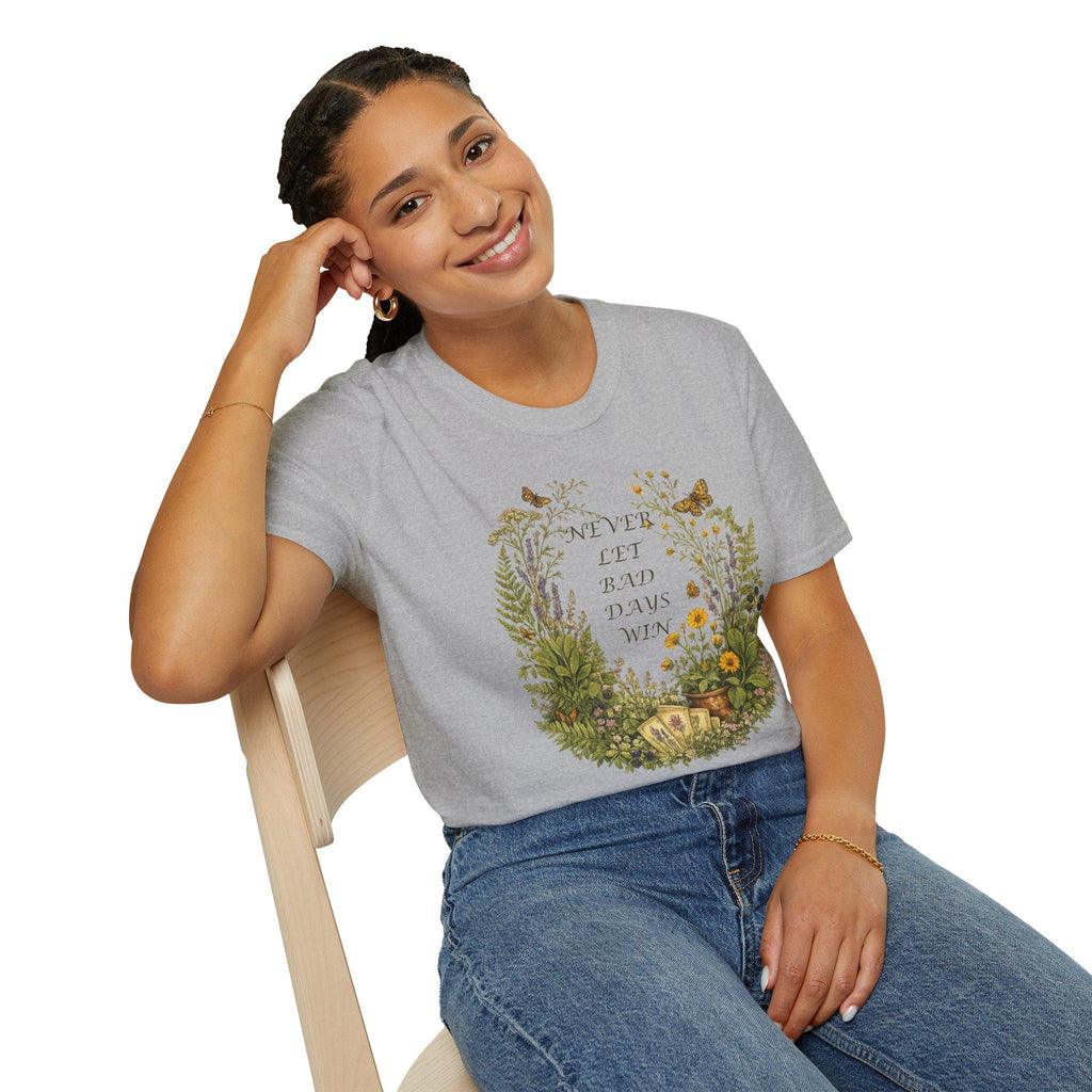 Floral Wreath T-Shirt, Inspirational Quote Tee, Never Let Bad Days Win, Nature Lover Gift