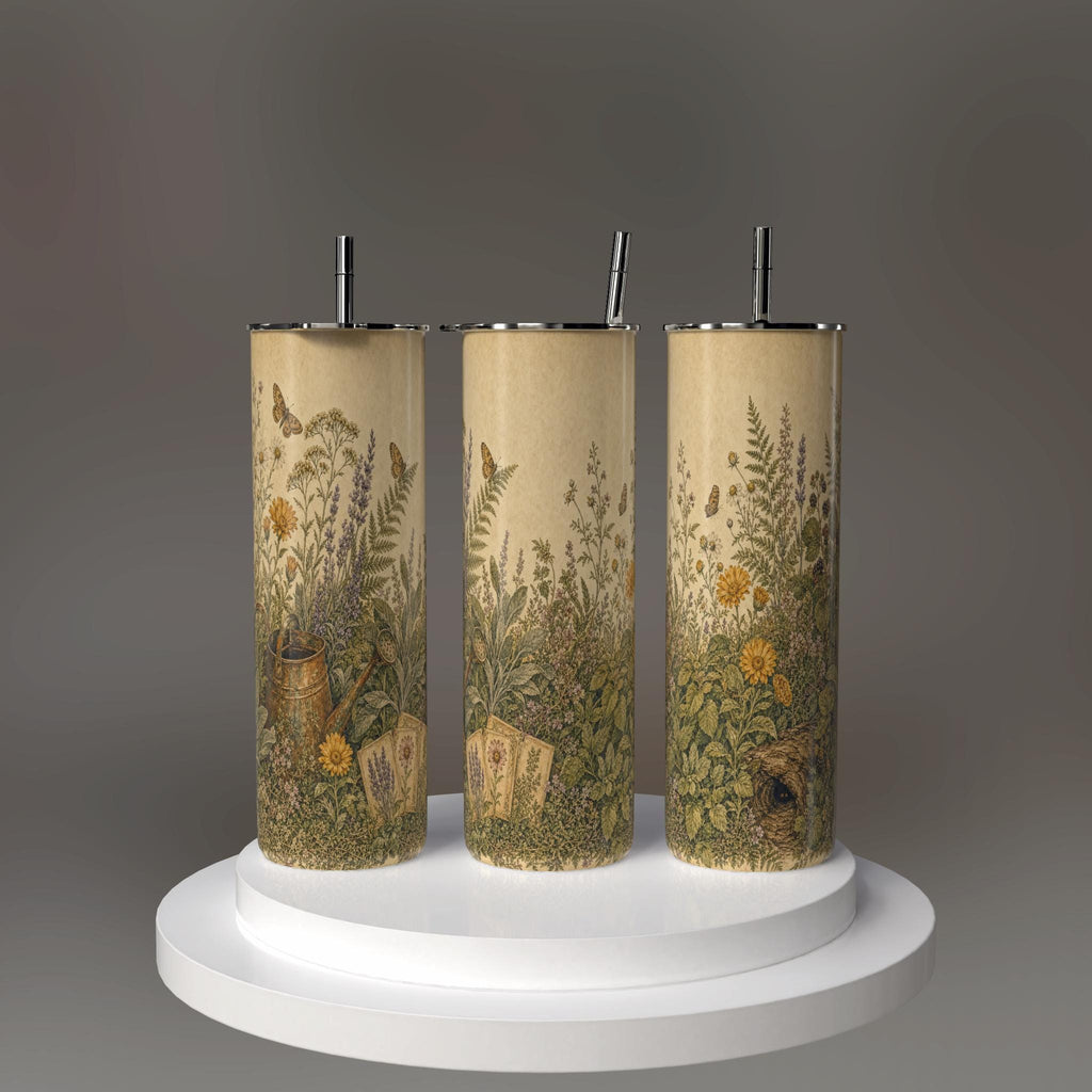 Botanical Wildflower Skinny Tumbler, Cottagecore Garden Travel Cup, Nature Lover Gift