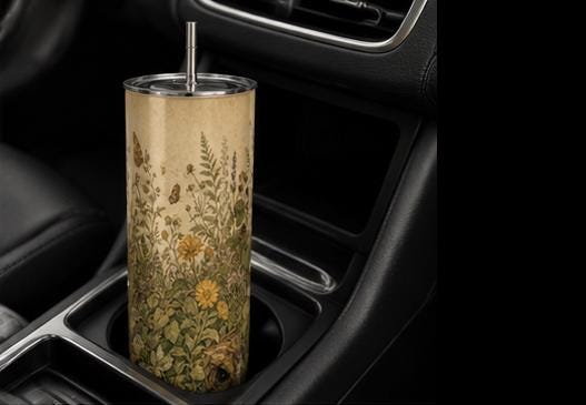 Botanical Wildflower Skinny Tumbler, Cottagecore Garden Travel Cup, Nature Lover Gift
