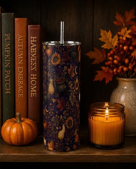 Pumpkin Celestial Skinny Tumbler, Fall Witchy 20oz Cup, Gift for Her