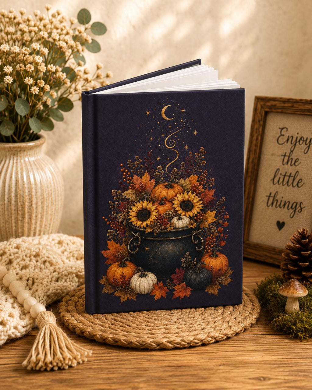 Fall Pumpkin Floral Journal, Sunflower Hardcover Notebook, Autumn Gift