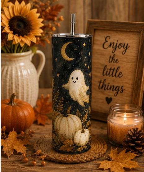 Ghost Pumpkin Skinny Tumbler, Halloween 20oz Cup,Fall Gift for Her