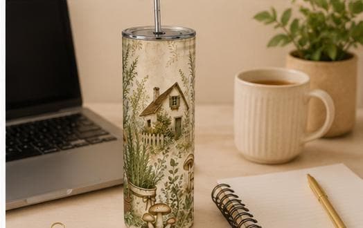 Mushroom Cottagecore Garden Tumbler, 20oz/30oz Stainless Steel Insulated Cup(Lid & Straw)