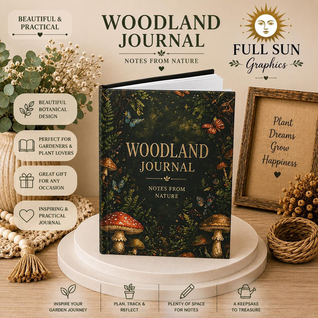 Woodland Journal Hardcover Journal | Notes From Nature, Mushroom Forest Design,Plant lover Gift