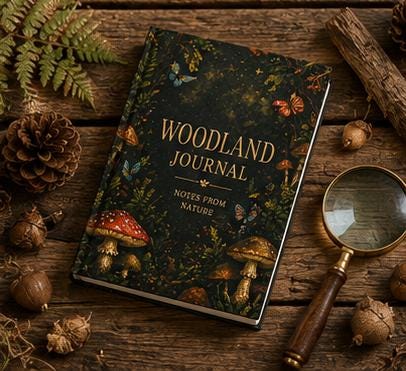 Woodland Journal Hardcover Journal | Notes From Nature, Mushroom Forest Design,Plant lover Gift