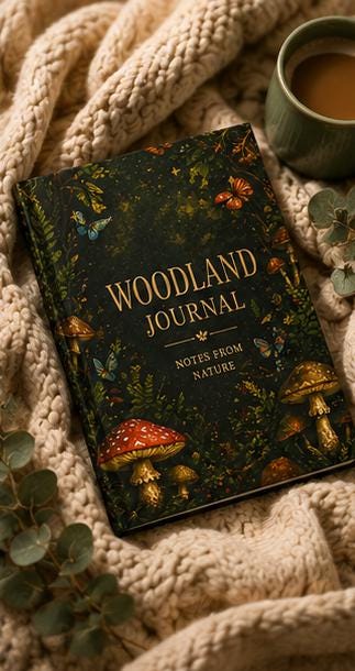 Woodland Journal Hardcover Journal | Notes From Nature, Mushroom Forest Design,Plant lover Gift