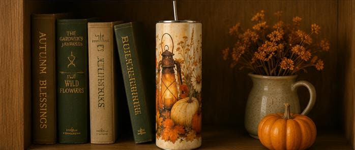 Fall Pumpkin Skinny Tumbler, Autumn 20oz with Straw, Fall Travel Cup Gift