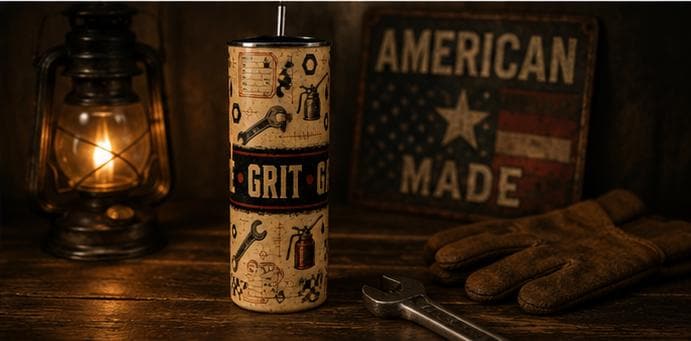 Mechanic Tumbler,Grease Grit Gasoline 20oz Cup with Straw, Automotive Gift