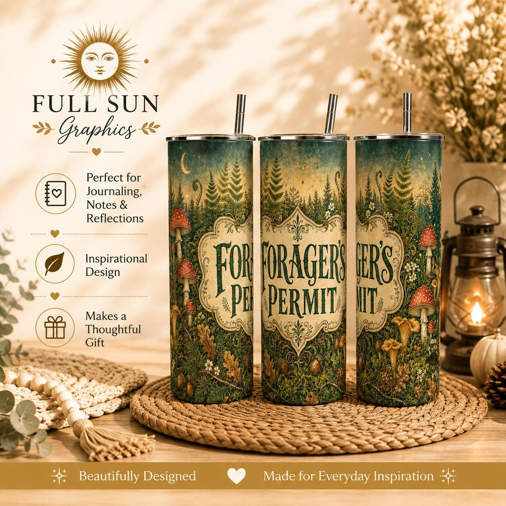 Forager's Permit Skinny Tumbler, Mushroom Cottagecore Cup,Cottagecore Nature Travel Mug