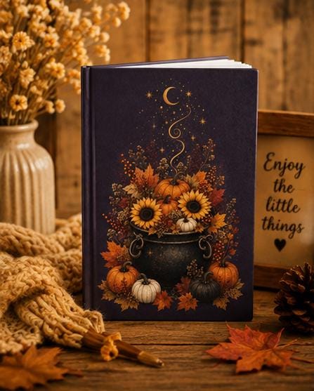 Fall Pumpkin Floral Journal, Sunflower Hardcover Notebook, Autumn Gift