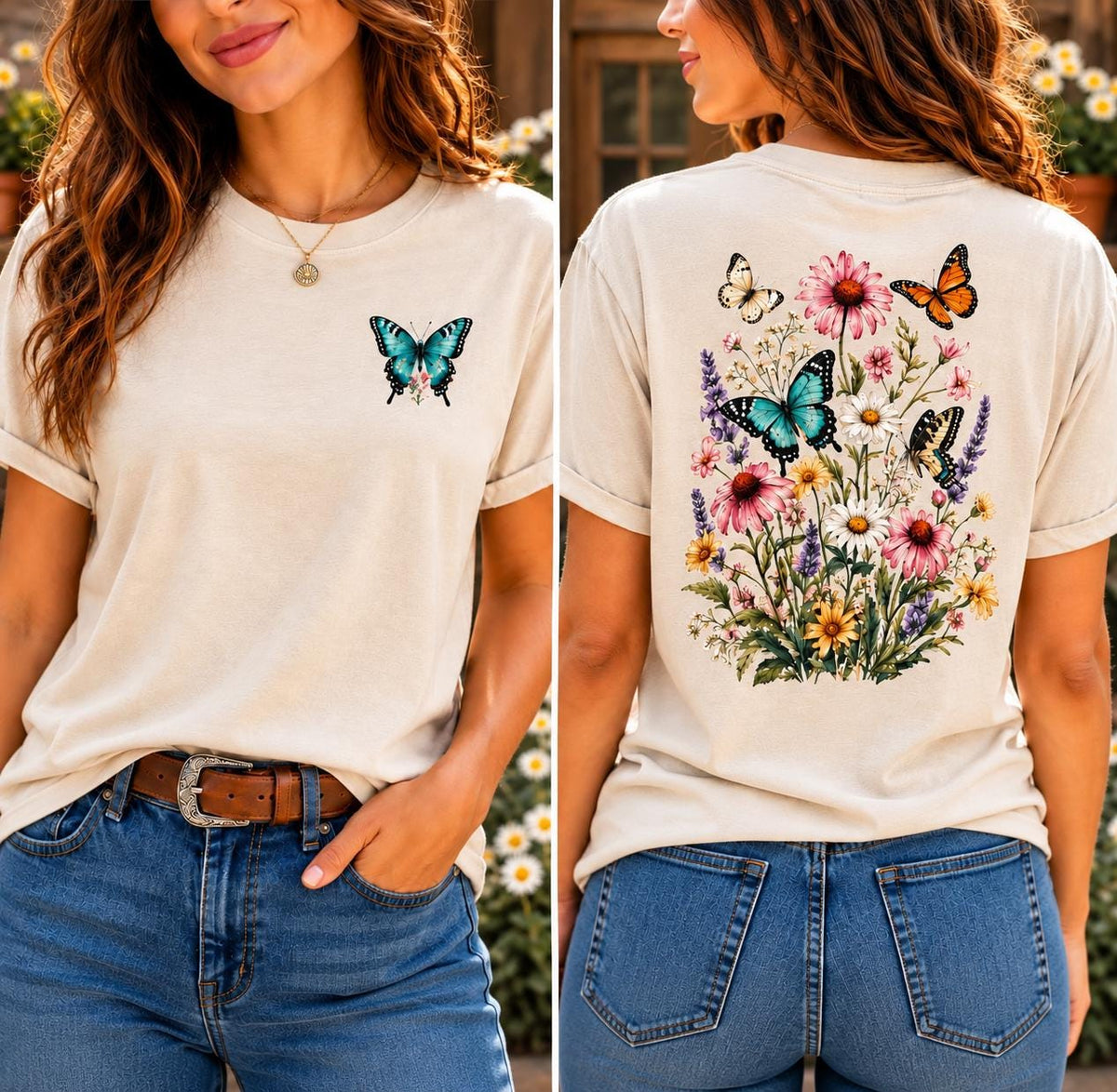 Butterfly Wildflower Shirt | Cottagecore Floral T Shirt | Botanical Butterfly Tee | Nature Lover Shirt