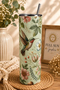 Hummingbird Botanical Floral Skinny Tumbler | Insulated Stainless Steel Cup