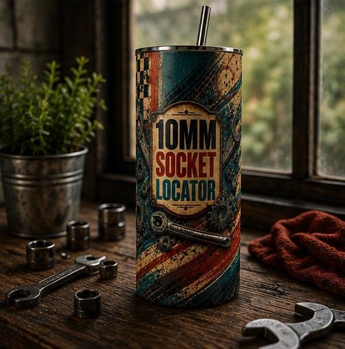 Funny Mechanic Cup, 10mm Socket Locator Tumbler, Gift for Dad Husband