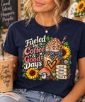 Fueled by Coffee & Good Days Tee | Coffee Cup, Sunflowers, Retro Cozy Design