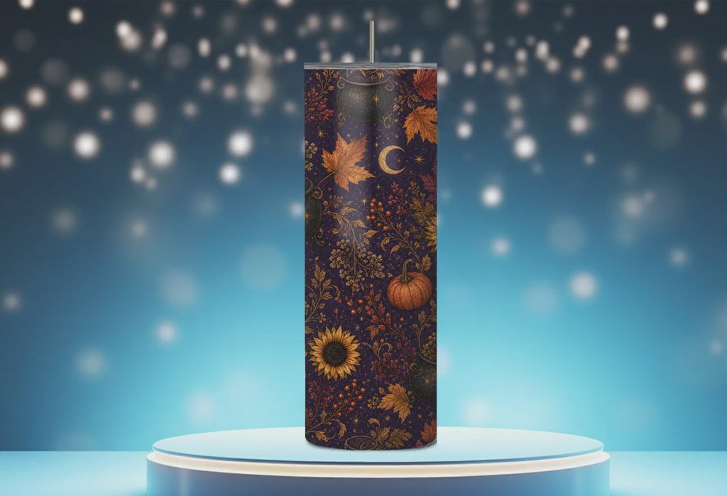Pumpkin Celestial Skinny Tumbler, Fall Witchy 20oz Cup, Gift for Her